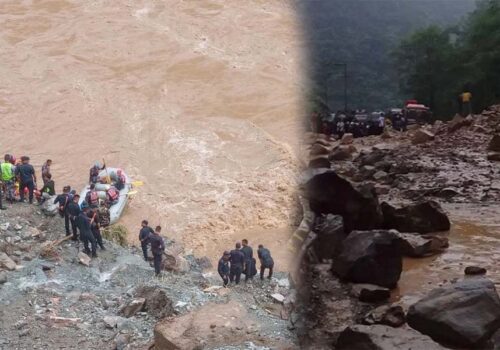 पहिरोले दुईवटा यात्रु सवार बस त्रिशूलीमा बगायो : ६५ जना यात्रुको अवस्था अज्ञात